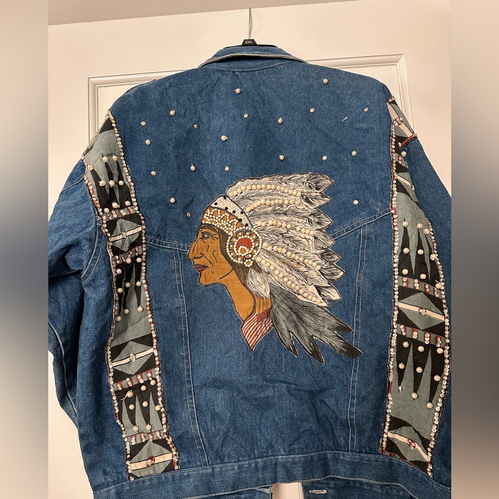 JouJou Indian Southwest Embroidered Beaded Embellished Denim Woman’s Jacket